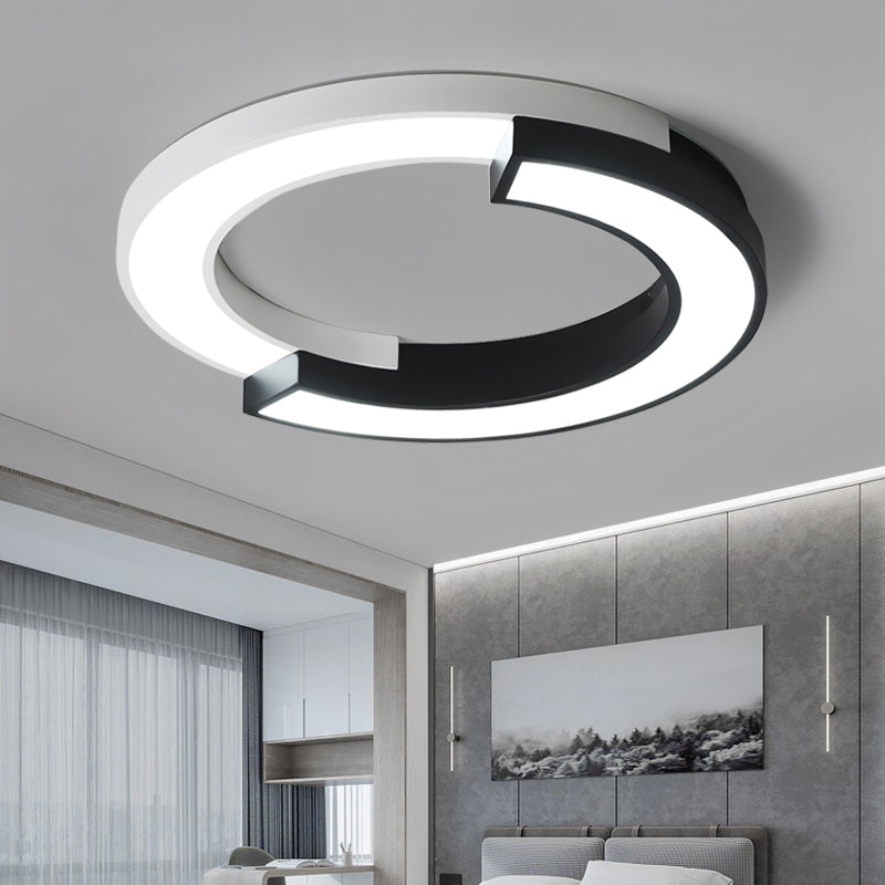 Led Circle Flush Light Nordic Metal Ceiling Fixture For Bedroom - Black & White