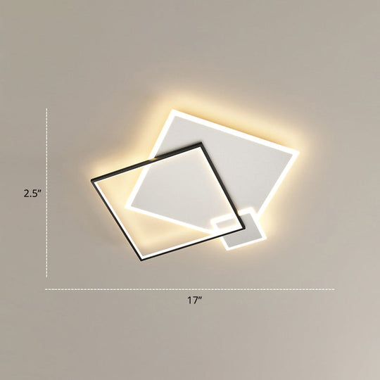 Contemporary Led Flush Mount Metal Ceiling Light For Bedrooms Black - White / 16’ Square Plate