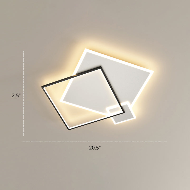 Contemporary Led Flush Mount Metal Ceiling Light For Bedrooms Black-White / 19.5 Square Plate