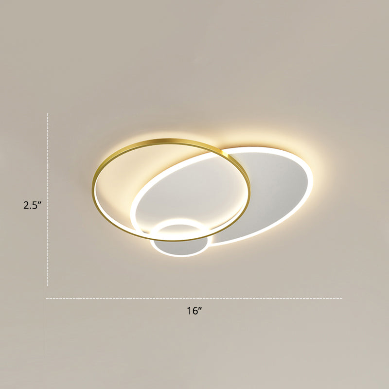 Contemporary Led Flush Mount Metal Ceiling Light For Bedrooms White-Gold / 16 Round