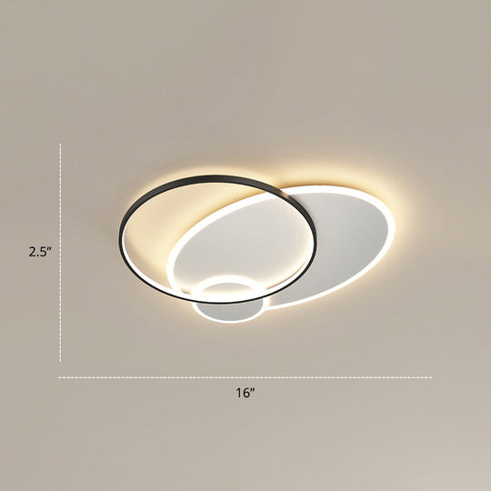 Contemporary Led Flush Mount Metal Ceiling Light For Bedrooms Black - White / 16’ Round