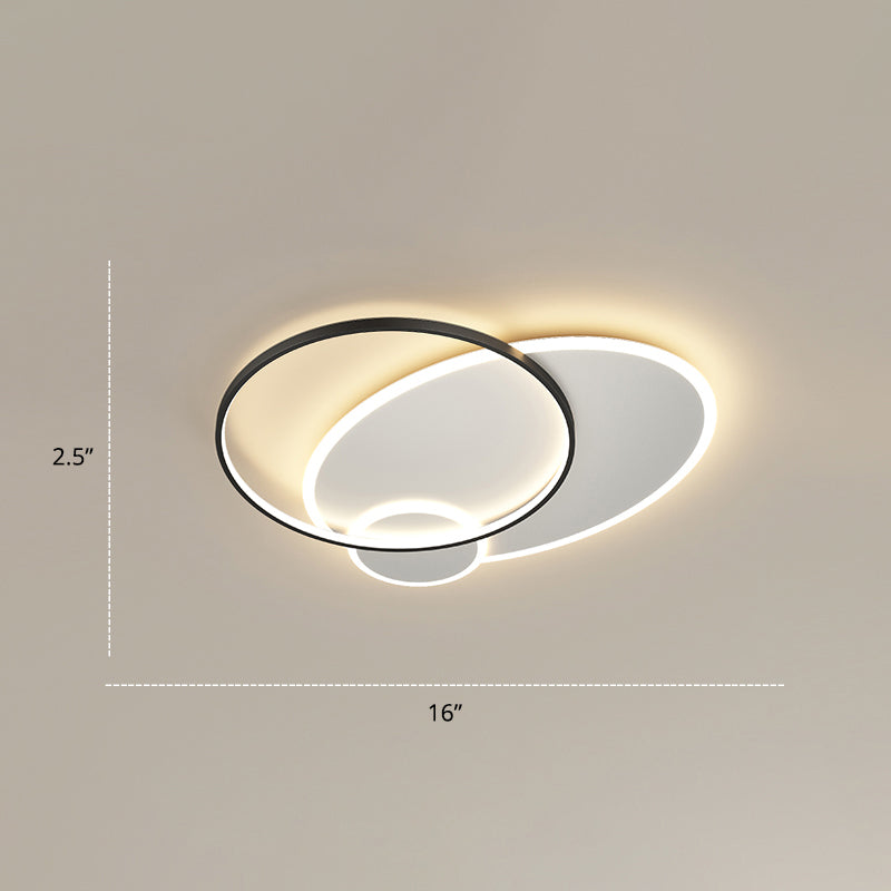 Contemporary Led Flush Mount Metal Ceiling Light For Bedrooms Black-White / 16 Round