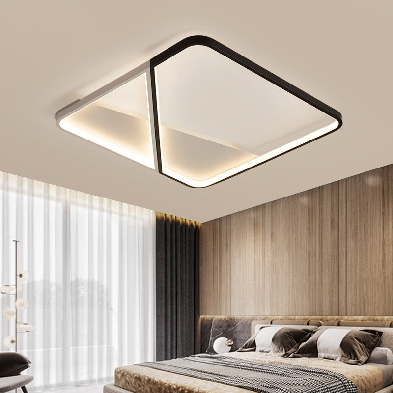 Led Metal Square Flush Mount Ceiling Lamp For Bedroom - Simple Black - White Style