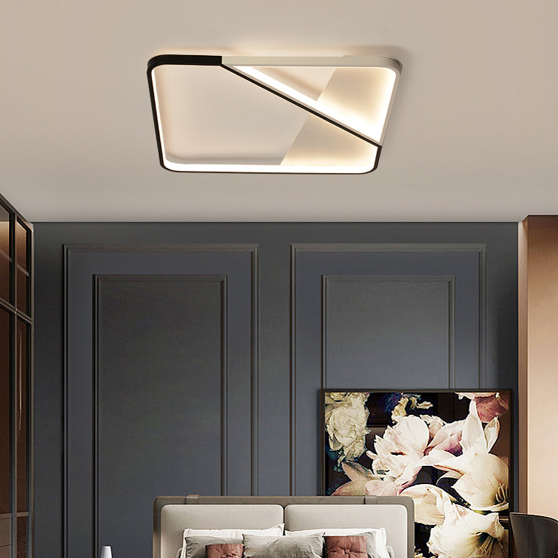Led Metal Square Flush Mount Ceiling Lamp For Bedroom - Simple Black-White Style