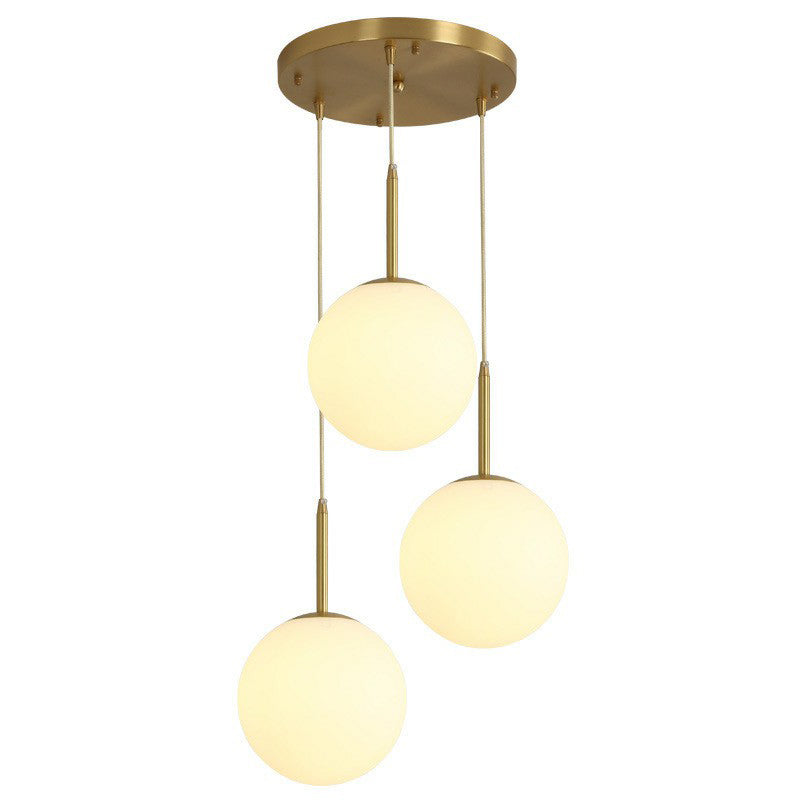 Minimalistic 3-Bulb Gold Pendant Light For Dining Room - Opal Glass Sphere Design