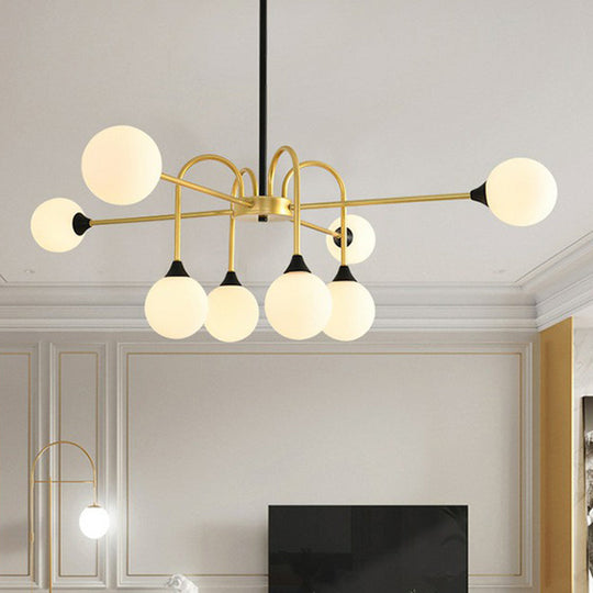 Suspension en verre Modo - Lustre nordique à 8 têtes au fini doré pour salle à manger