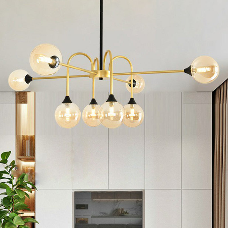 Suspension en verre Modo - Lustre nordique à 8 têtes au fini doré pour salle à manger