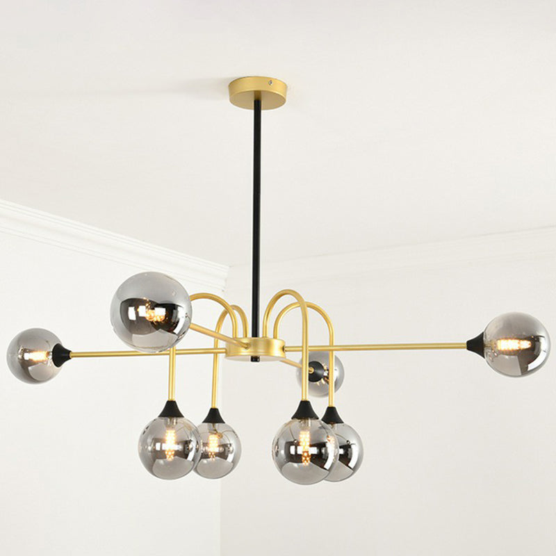 Suspension en verre Modo - Lustre nordique à 8 têtes au fini doré pour salle à manger