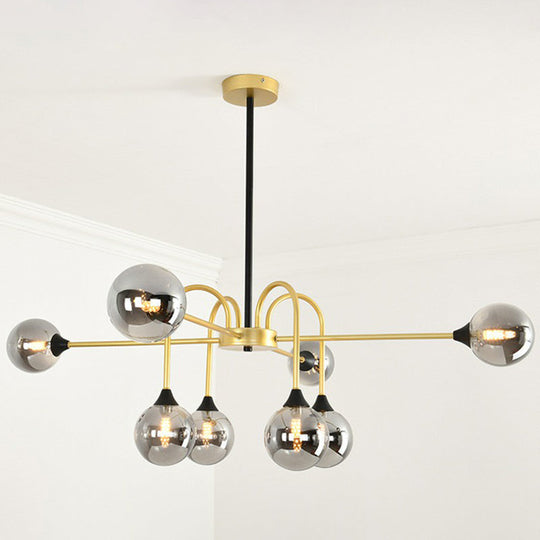 Suspension en verre Modo - Lustre nordique à 8 têtes au fini doré pour salle à manger