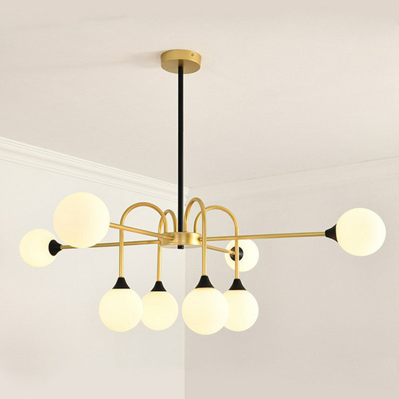 Suspension en verre Modo - Lustre nordique à 8 têtes au fini doré pour salle à manger