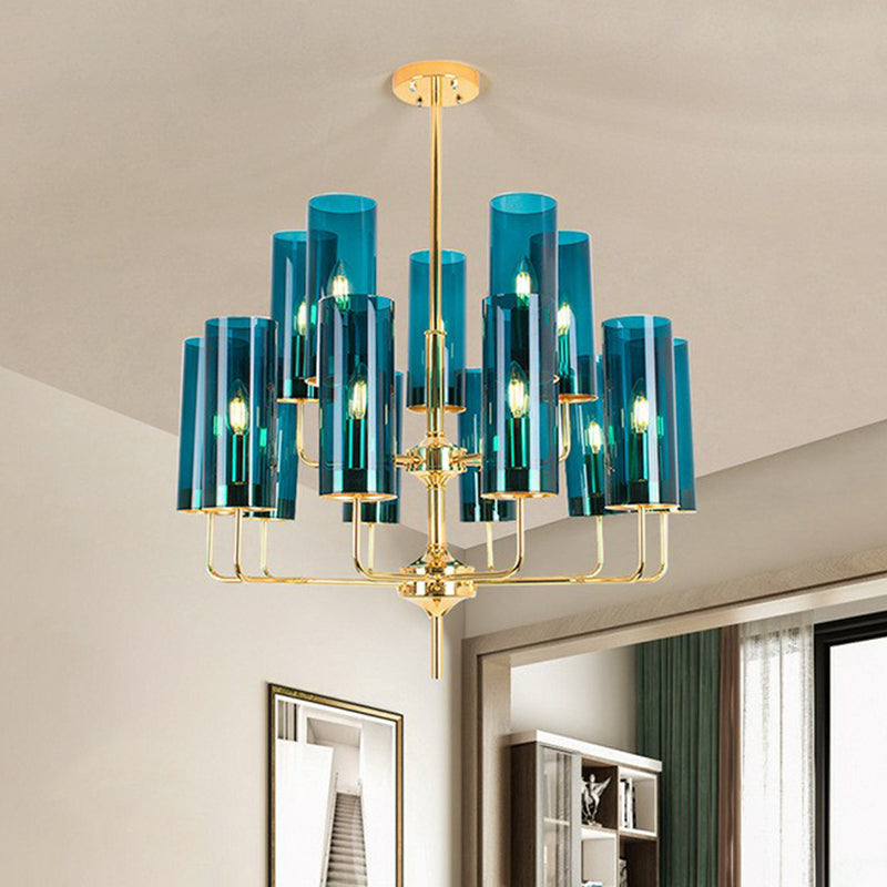 Glass Brass Finish Chandelier Light For Modern Living Room 15 / Blue