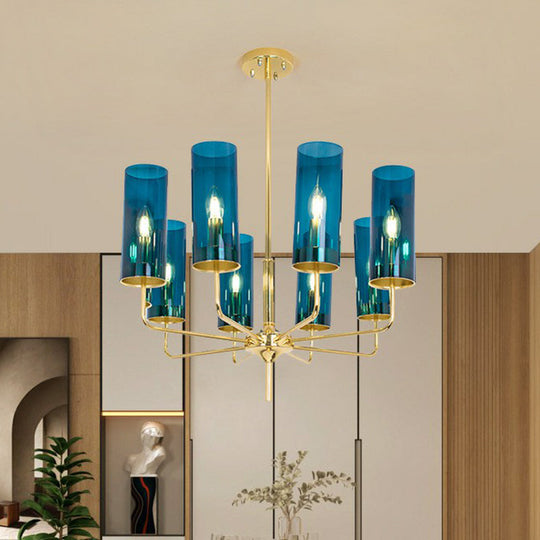 Glass Brass Finish Chandelier Light For Modern Living Room 8 / Blue