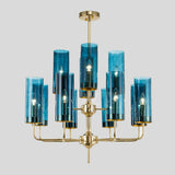 Postmodern Glass Brass Finish Chandelier For Living Room