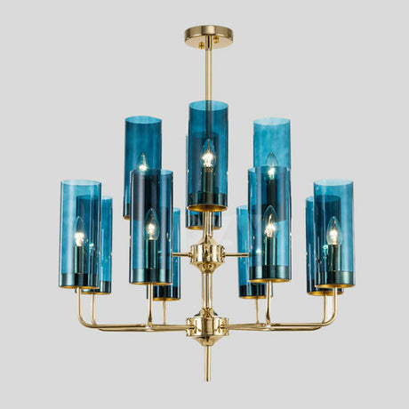 Postmodern Glass Brass Finish Chandelier For Living Room
