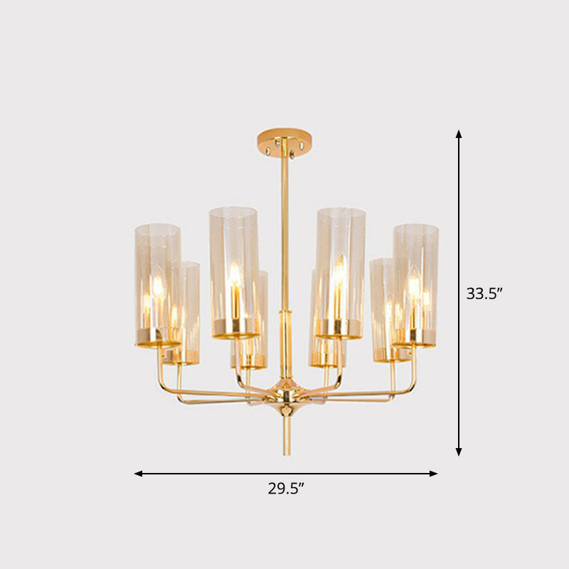 Postmodern Glass Brass Finish Chandelier For Living Room 8 / Tan
