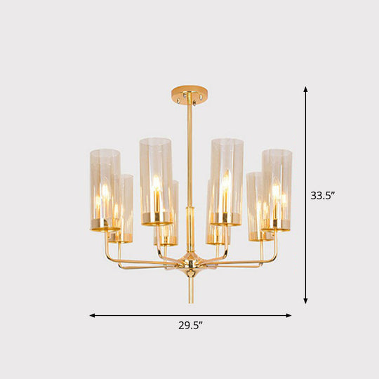 Postmodern Glass Brass Finish Chandelier For Living Room 8 / Tan