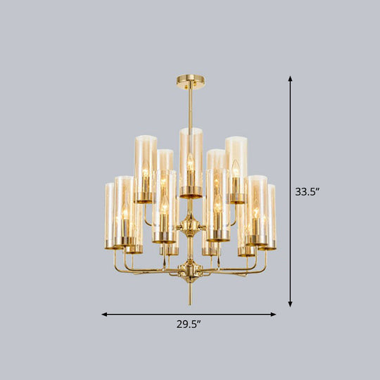 Glass Brass Finish Chandelier Light For Modern Living Room 15 / Tan