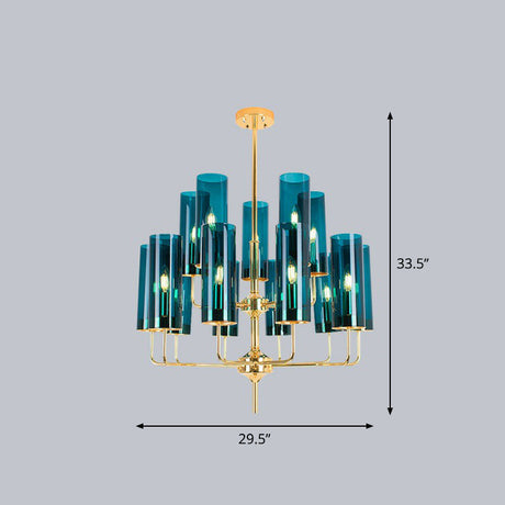 Postmodern Glass Brass Finish Chandelier For Living Room