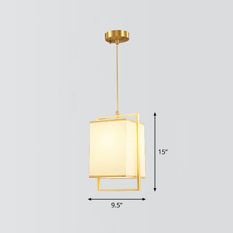 Modern Gold Drop Pendant Light With Rectangular Fabric Shade For Bedroom