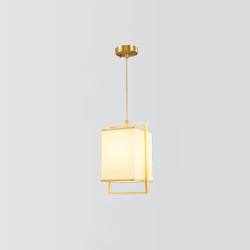 Modern Gold Drop Pendant Light With Rectangular Fabric Shade For Bedroom