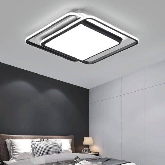 Modern Black Aluminum Led Bedroom Flushmount Ceiling Light - Square Shape / 16.5