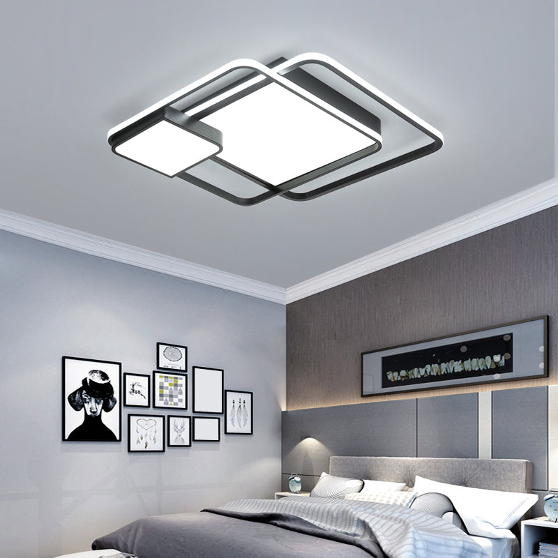Minimalist Black Led Flush Mount Ceiling Light Fixture For Bedroom - Square Acrylic