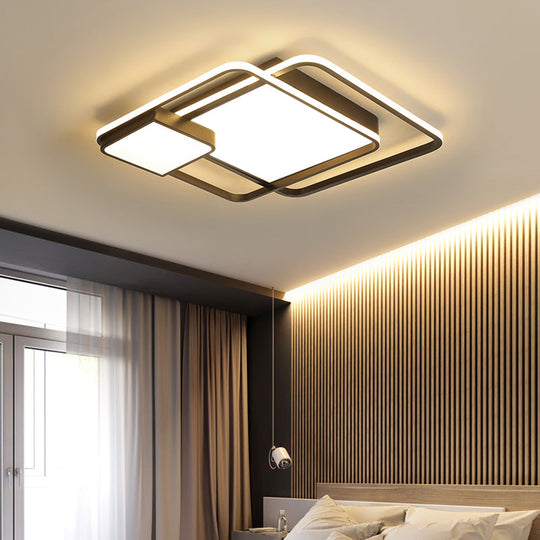 Minimalist Black Led Flush Mount Ceiling Light Fixture For Bedroom - Square Acrylic