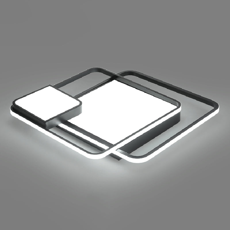 Minimalist Black Led Flush Mount Ceiling Light Fixture For Bedroom - Square Acrylic / 24.5