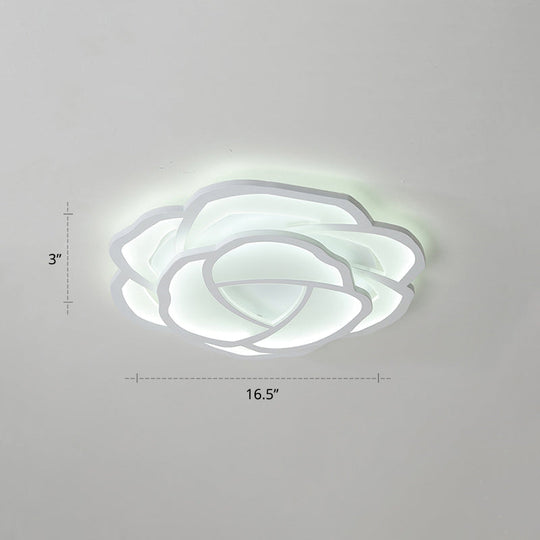 Minimalist Flushmount Led Ceiling Light For Bedroom - White Rose Acrylic Surface Mount / 16.5