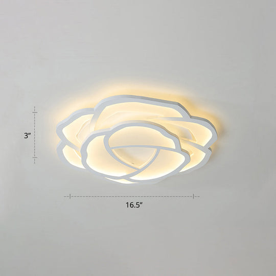 Minimalist Flushmount Led Ceiling Light For Bedroom - White Rose Acrylic Surface Mount / 16.5’ Warm
