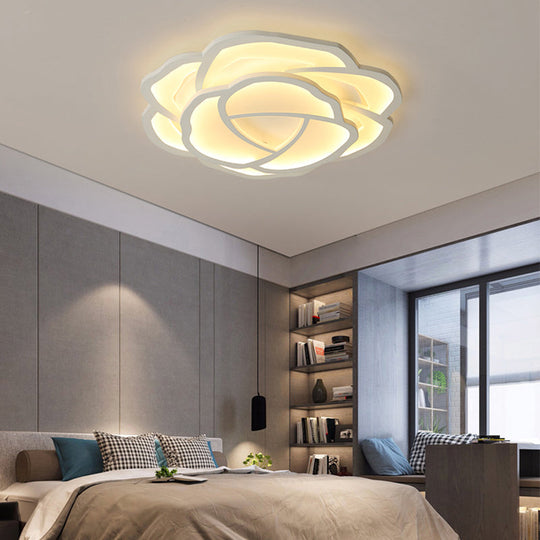Minimalist Flushmount Led Ceiling Light For Bedroom - White Rose Acrylic Surface Mount