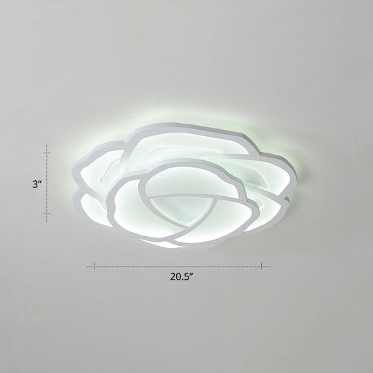 Minimalist Flushmount Led Ceiling Light For Bedroom - White Rose Acrylic Surface Mount / 20.5’