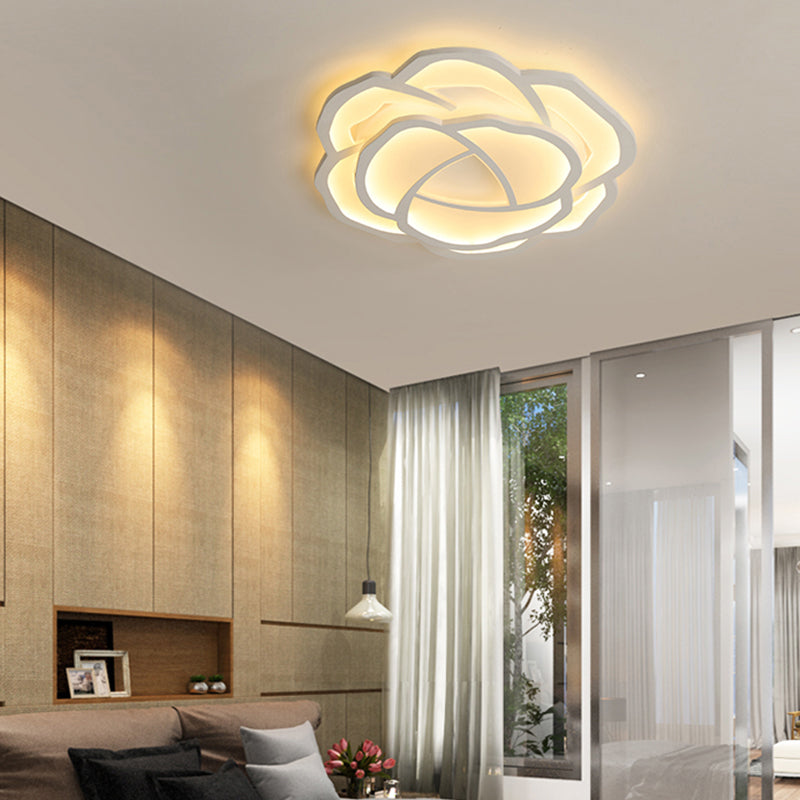 Minimalist Flushmount Led Ceiling Light For Bedroom - White Rose Acrylic Surface Mount