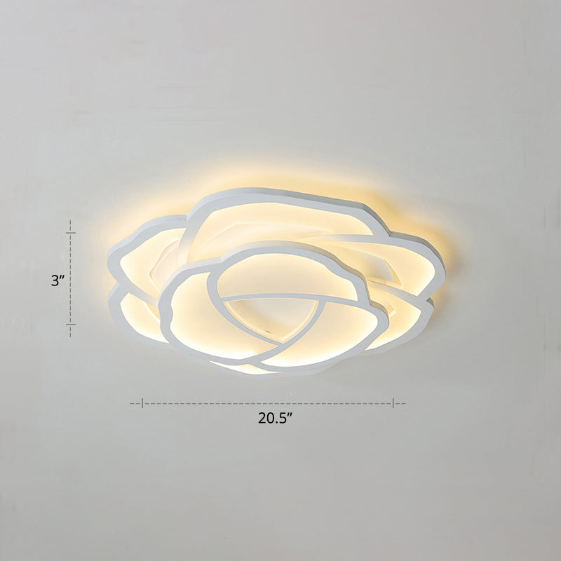 Minimalist Flushmount Led Ceiling Light For Bedroom - White Rose Acrylic Surface Mount / 20.5’ Warm