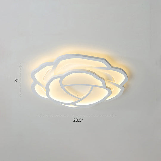 Minimalist Flushmount Led Ceiling Light For Bedroom - White Rose Acrylic Surface Mount / 20.5’