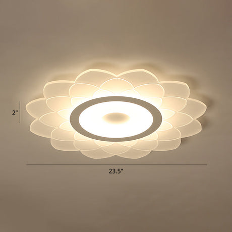 Simplicity White Acrylic Sunflower Flushmount Led Ceiling Lamp For Bedroom / 23.5 Warm