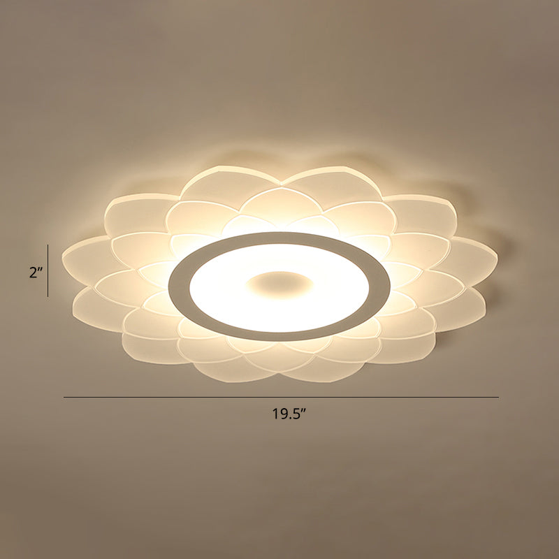 Simplicity White Acrylic Sunflower Flushmount Led Ceiling Lamp For Bedroom / 19.5’ Warm