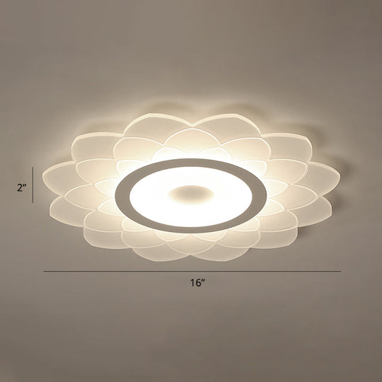 Simplicity White Acrylic Sunflower Flushmount Led Ceiling Lamp For Bedroom / 16’ Third Gear