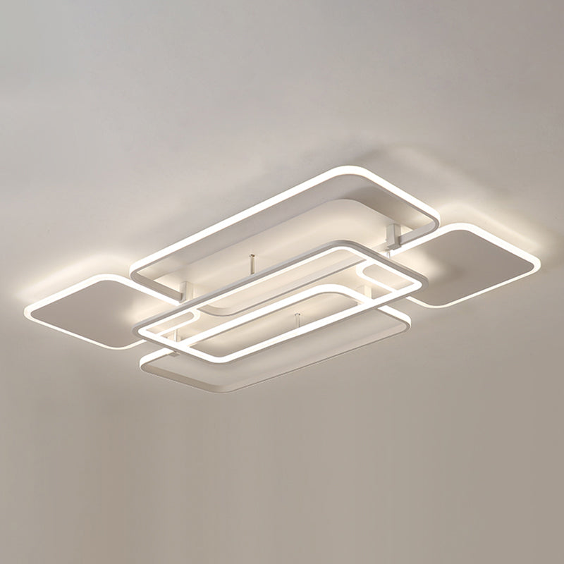 Contemporary Led Flush Mount Ceiling Lamp - White Frame Metal Flushmount Lighting For Living Room /