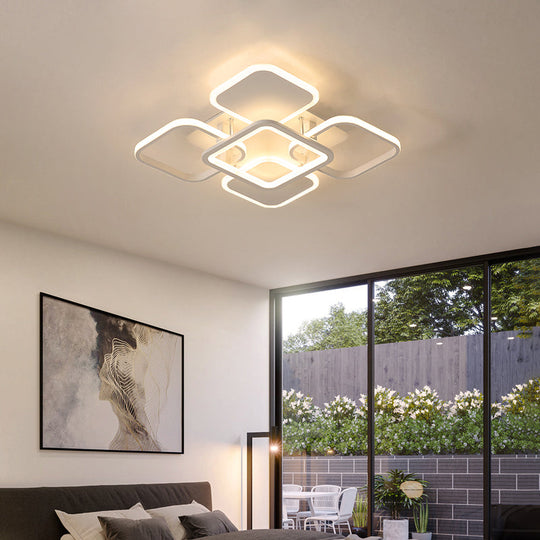 Contemporary Led Flush Mount Ceiling Lamp - White Frame Metal Flushmount Lighting For Living Room