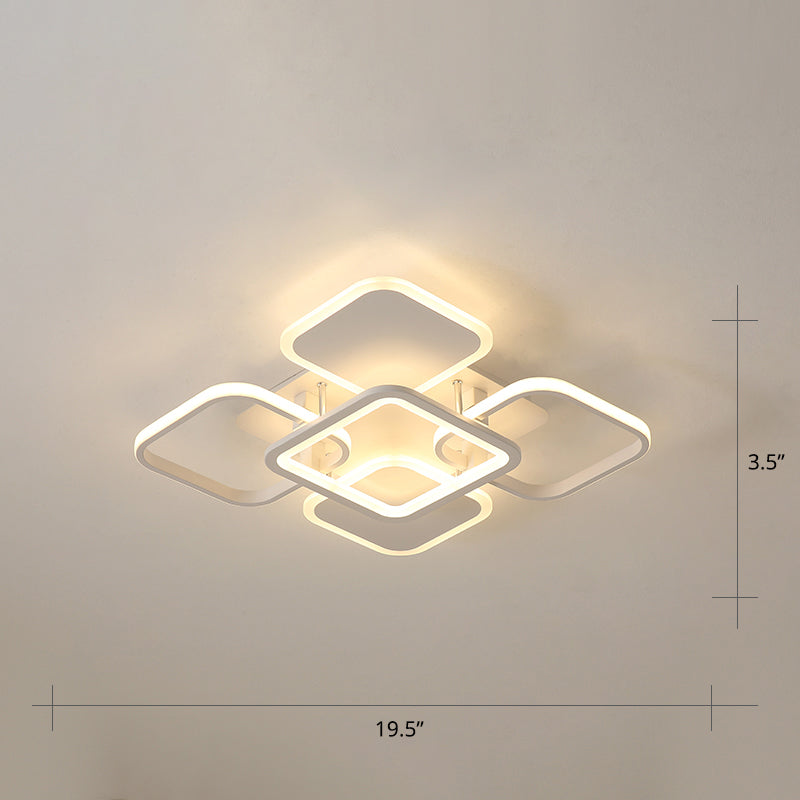 Contemporary Led Flush Mount Ceiling Lamp - White Frame Metal Flushmount Lighting For Living Room /