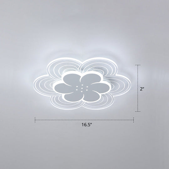 White Flower Flush Mount Led Light For Bedroom / 16.5