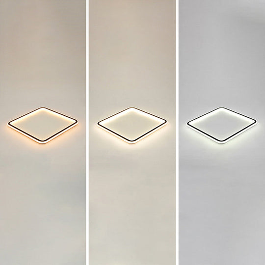 Minimalist Black Metal Flush Mount Ceiling Lamp With Square Ultrathin Led - Perfect For Bedrooms /