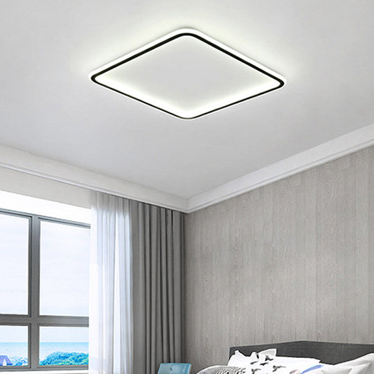 Minimalist Black Metal Flush Mount Ceiling Lamp With Square Ultrathin Led - Perfect For Bedrooms