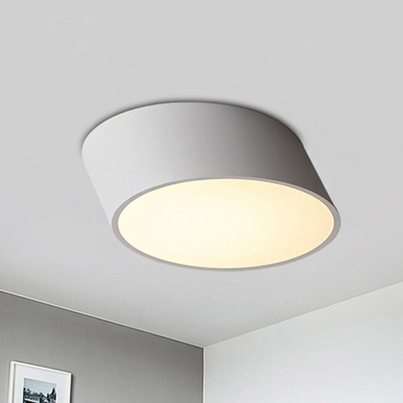 Modernist Led Bedroom Flush Mount Light In White/Black Inclined Elliptical Design 10/16/19.5 Wide