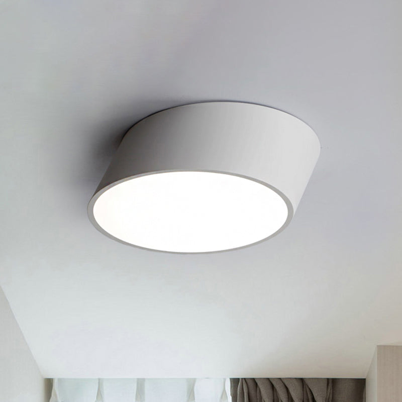 Modernist Led Bedroom Flush Mount Light In White/Black Inclined Elliptical Design 10/16/19.5 Wide