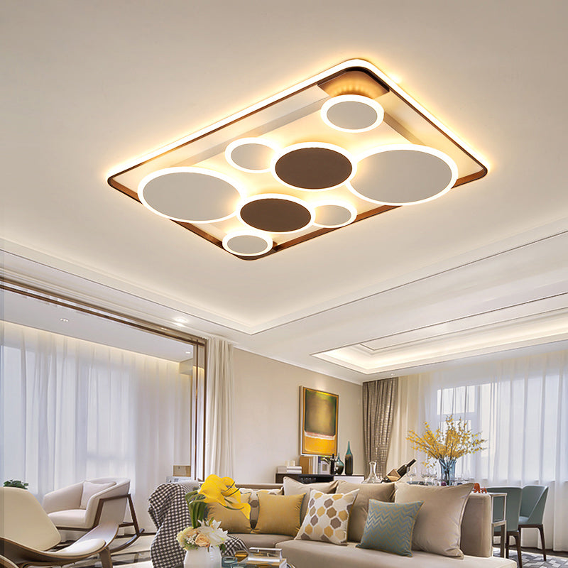 Nordic Coffee Led Flush Mount Metal Circles Ceiling Light For Living Room