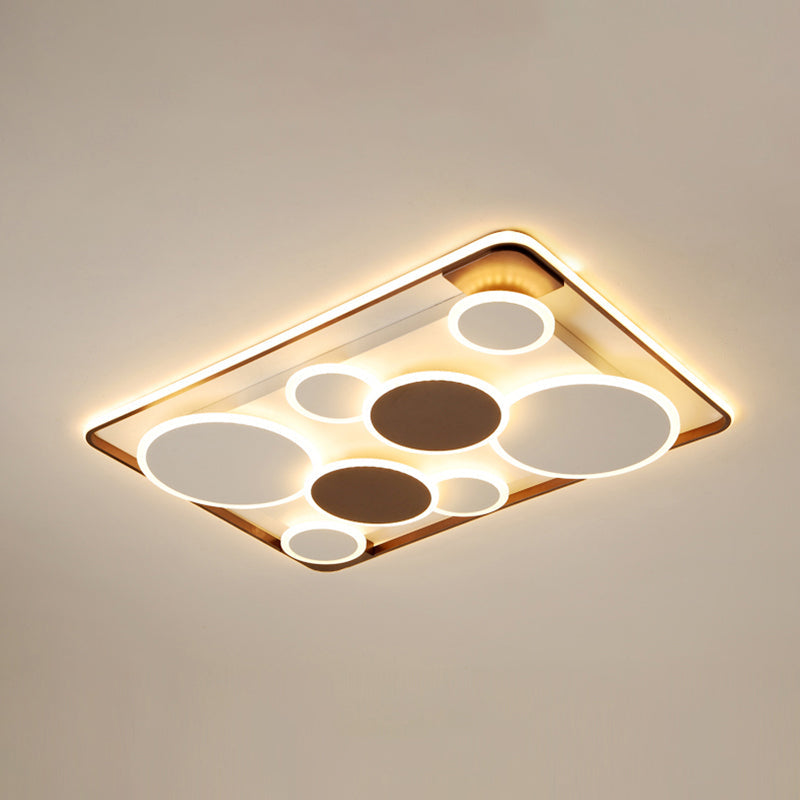 Nordic Coffee Led Flush Mount Metal Circles Ceiling Light For Living Room / Remote Control Stepless