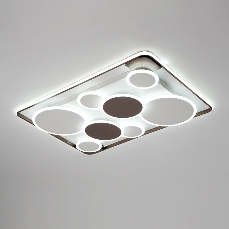 Nordic Coffee Led Flush Mount Metal Circles Ceiling Light For Living Room / White Rectangle