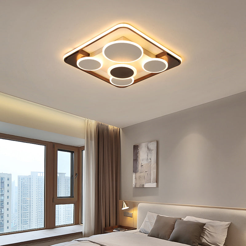 Nordic Coffee Led Flush Mount Metal Circles Ceiling Light For Living Room / Remote Control Stepless